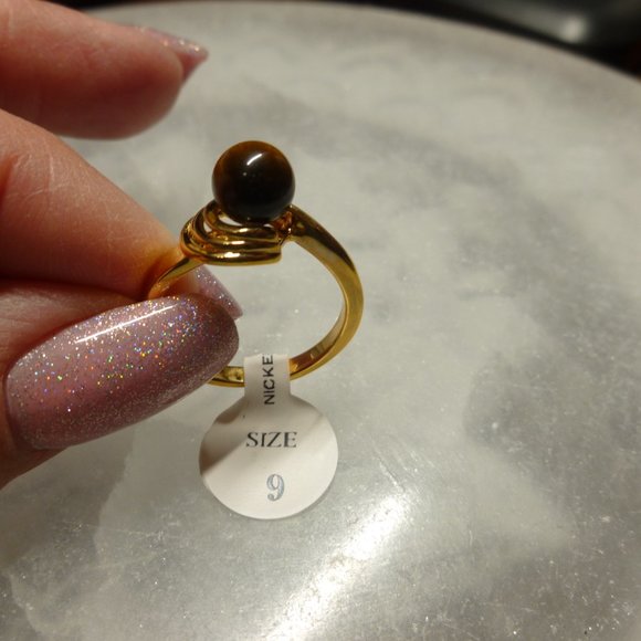 18k Gold EP Tiger's Eye Dolphin Ore Ring - Picture 16 of 16